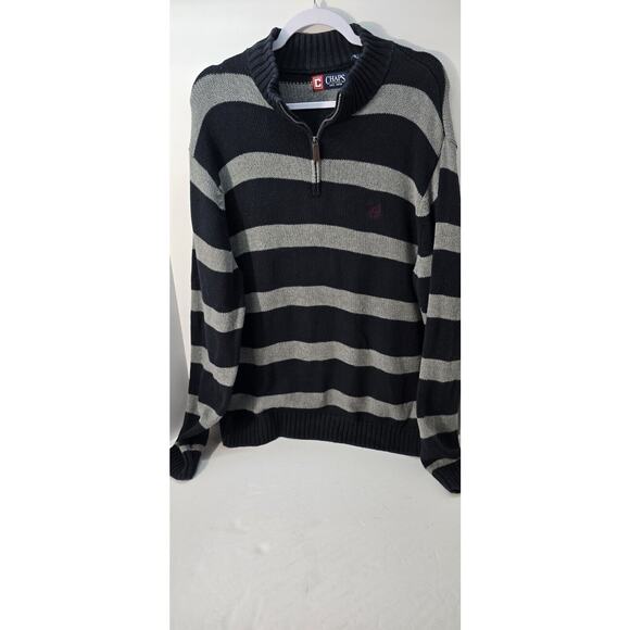 Ralph Lauren Chaps Sweater Men's Black Gary Stripe‎ Knit  1/4 zip XL pullover - Picture 1 of 8